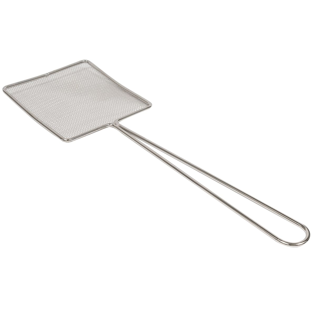 Browne 997 square fine mesh skimmer with nickel-plated wire construction, angled side view