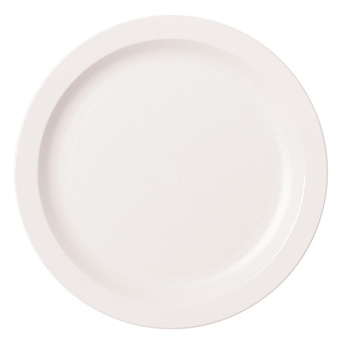 Cambro 9CWNR148 white polycarbonate narrow rim round plate, top view