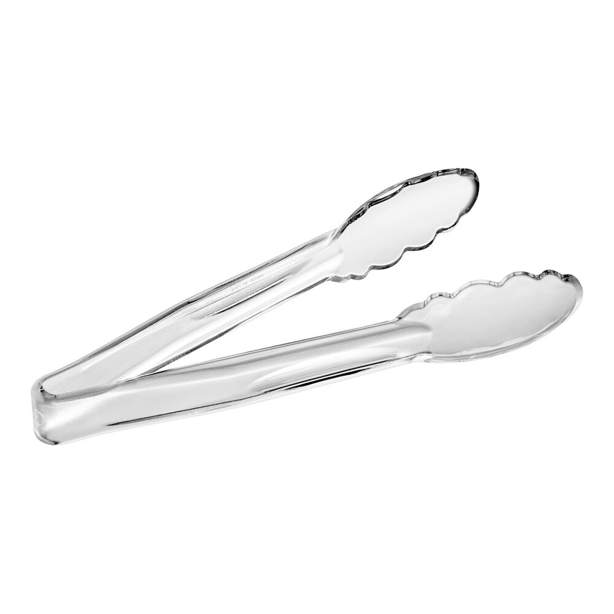 Cambro 9TGS135 Lugano 9-inch clear scallop grip polycarbonate tongs on white background