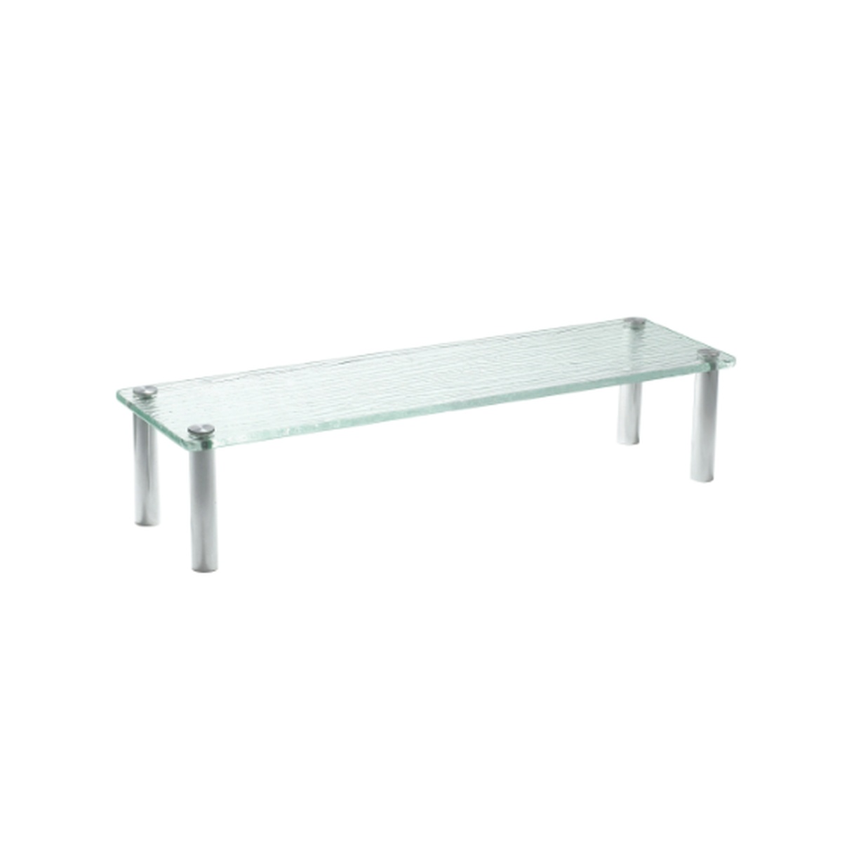 TableCraft A206 Cristal clear acrylic rectangle riser with cylindrical metal support legs