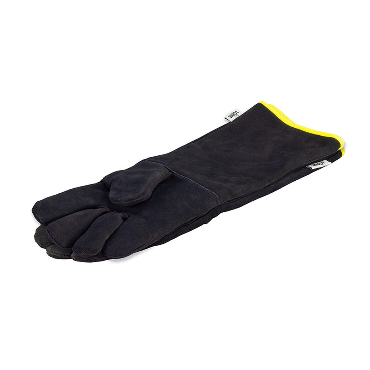 Lodge A5-2 black brushed leather glove with yellow cuff trim, side view