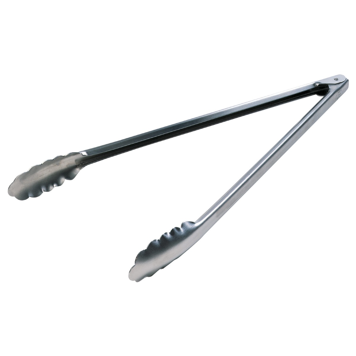 Lodge Cast Iron stainless steel tongs with scalloped gripping heads and long handle