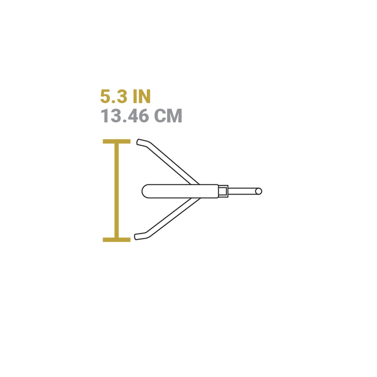 Lodge A5DLL Deluxe Lid Lifter top-view dimension diagram showing 5.3 inches depth across the tripod foot