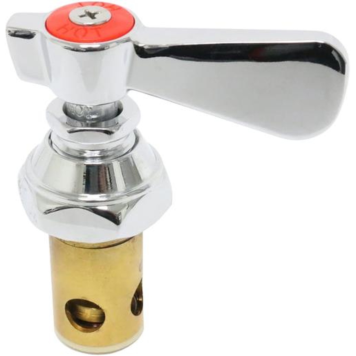 AA-103G stem check unit isolated view showing polished chrome B-handle with red hot index and brass stem body