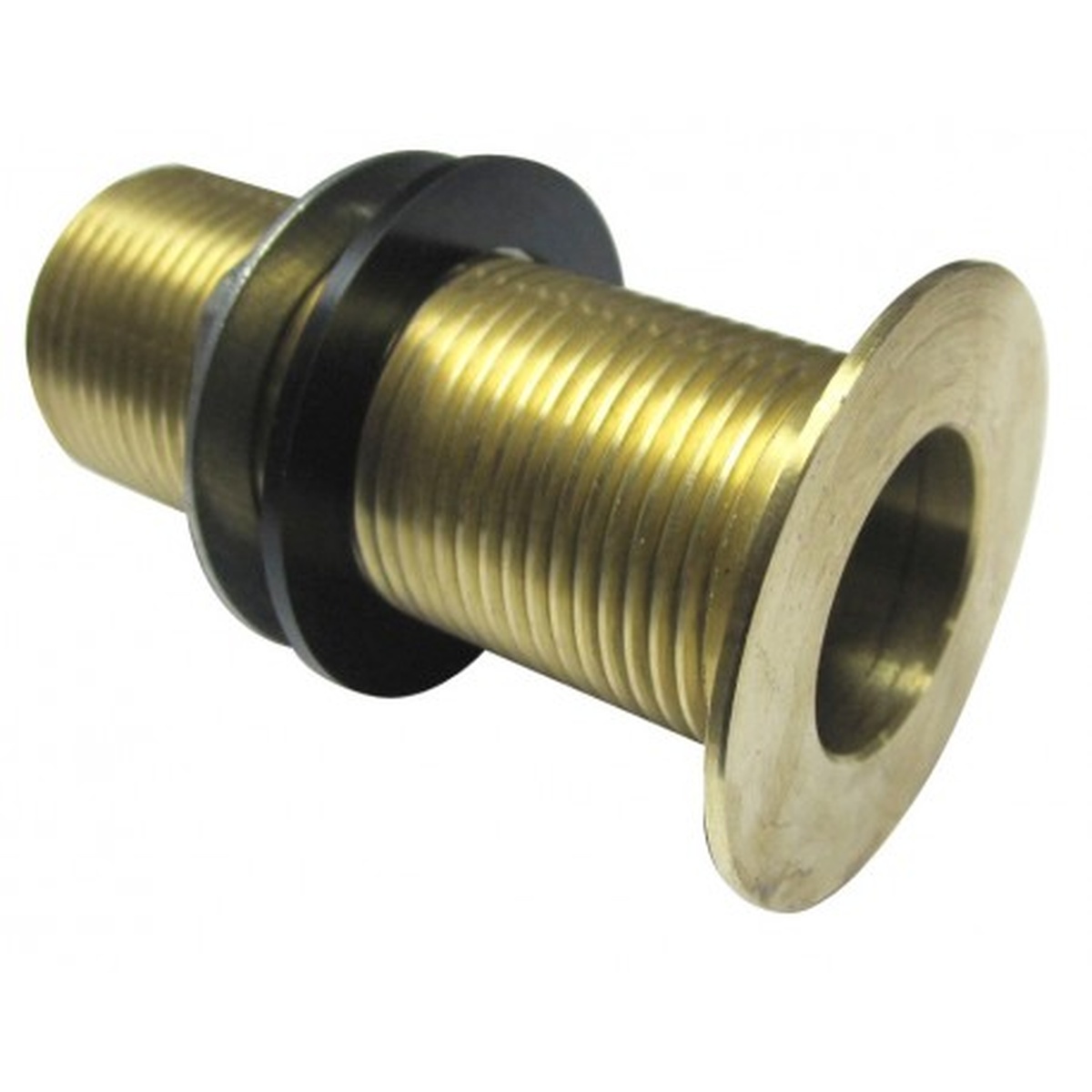 AA-144 brass bar sink drain showing threaded body, rubber gasket, and flanged outlet end