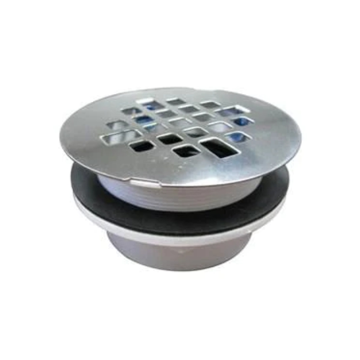 AA-153 stainless steel snap-on shower drain with square-pattern grate and plastic body