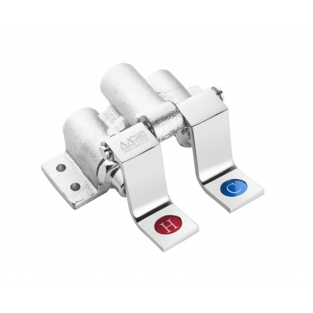 AA-203G knee action operation valve with chrome body and red hot and blue cold indexed brass pedals