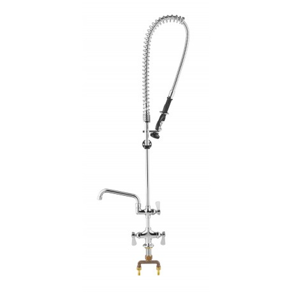 GSW USA AA-988GT heavy duty pre-rinse faucet assembly with polished chrome spring hose, spray head, swivel spout, and dual cross handles