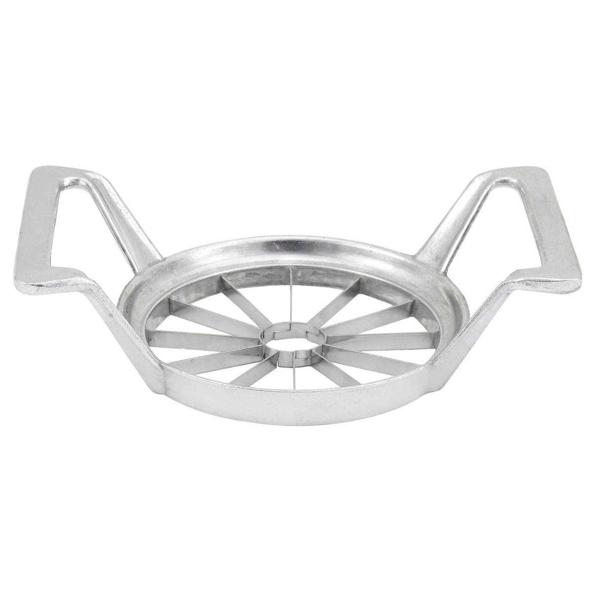 Winco AAD-12 aluminum apple divider corer with dual handles and 12-blade cutting ring