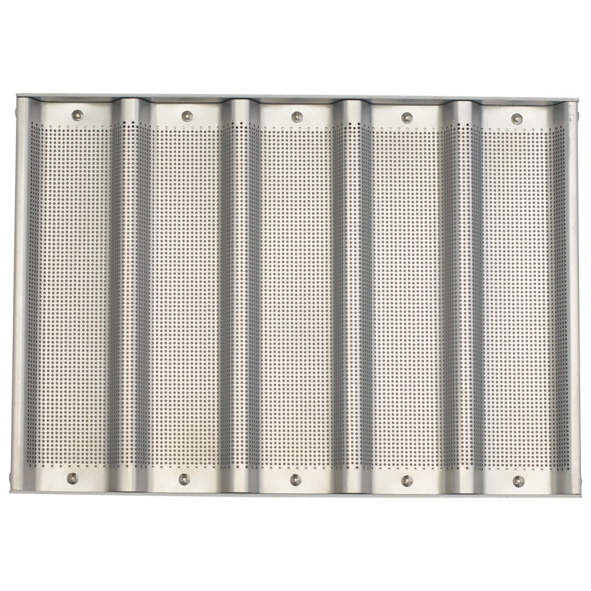 Winco ABPN-5H perforated baguette pan, top-down view showing five channels