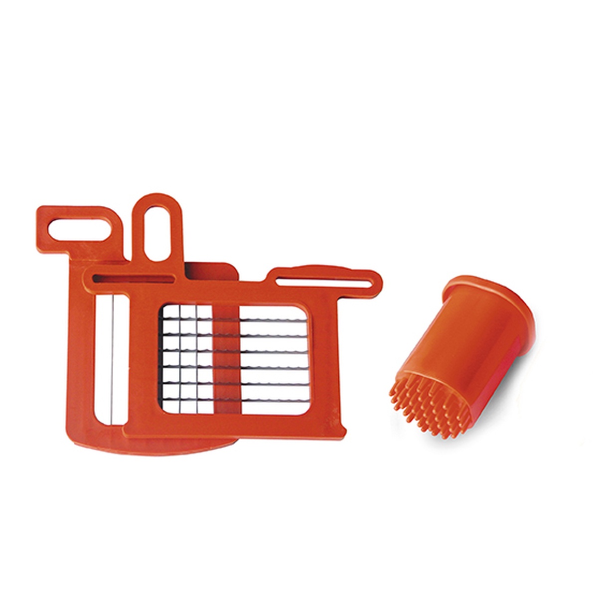 Dynamic AC062 10x10mm red grid set with cylindrical pusher for Dynacube food processor