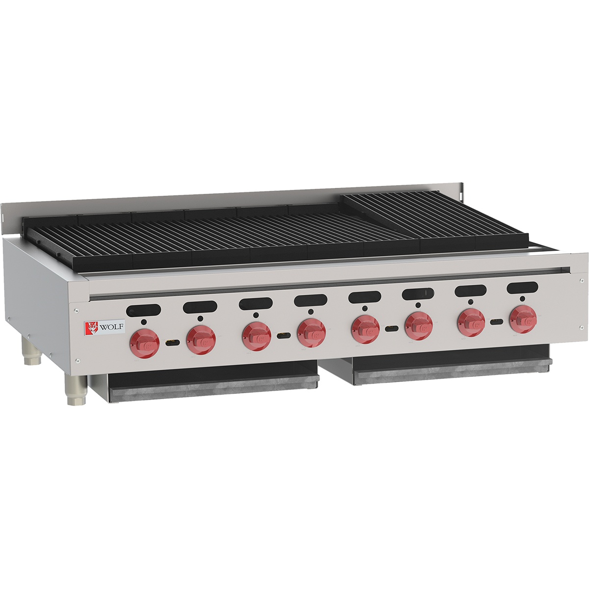 Wolf ACB25-QS-COMMANDER countertop gas charbroiler with cast iron grates and stainless steel body
