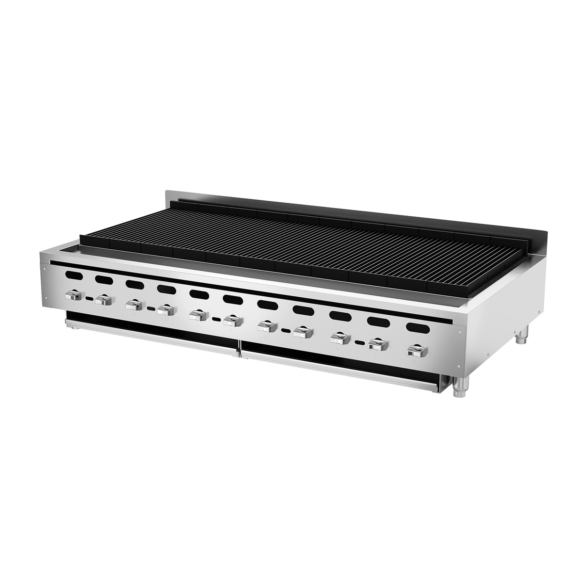 Side angled view of Wolf ACB60 low profile charbroiler