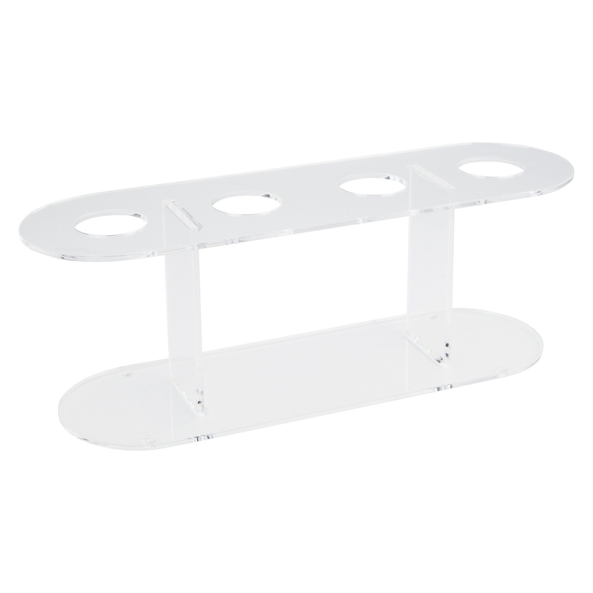 Winco ACN-4 clear acrylic 4-slot cone stand, empty, showing rounded oval top with four cone holes and stable base