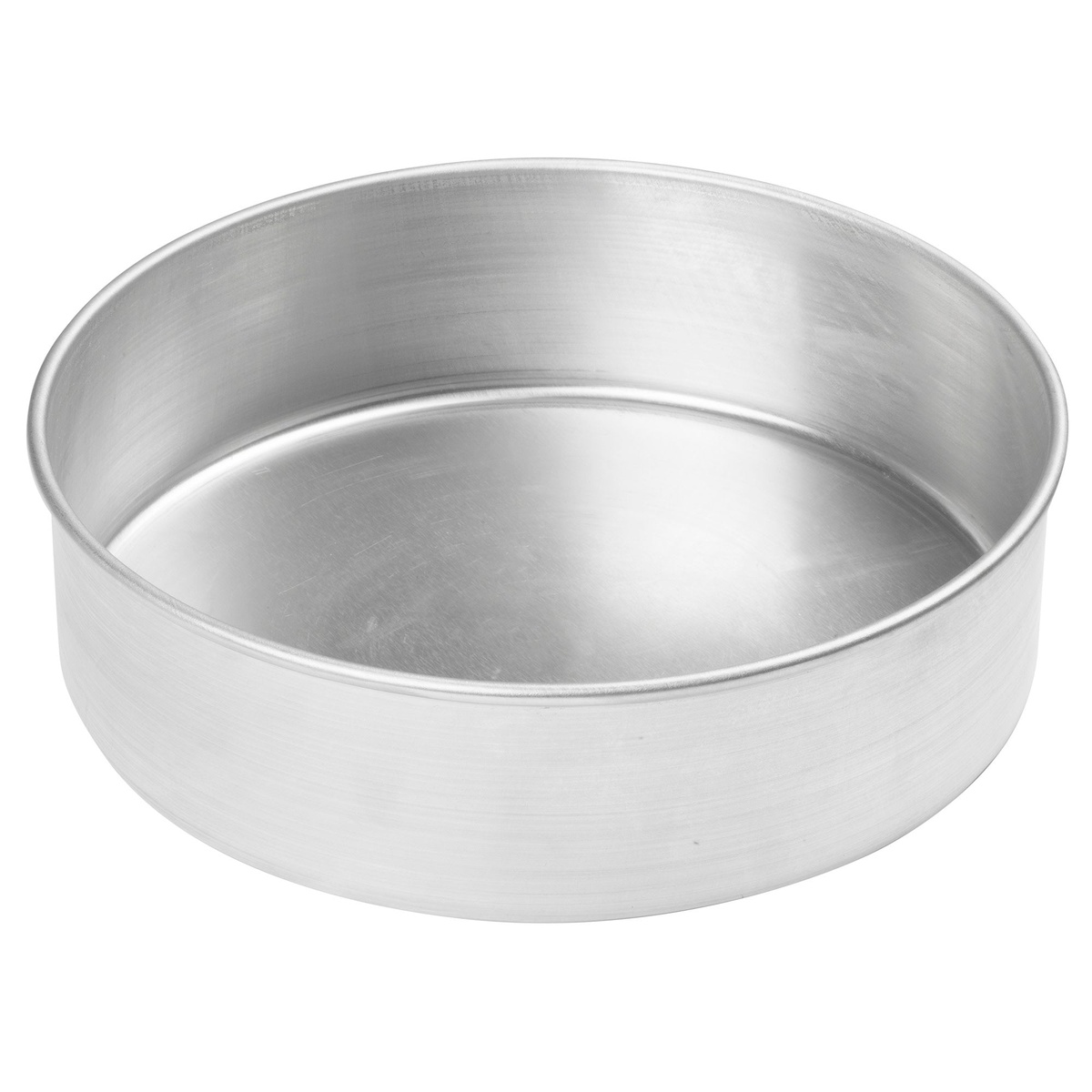 Winco ACP-123 round aluminum layer cake pan, 12-inch diameter by 3-inch depth, plain aluminum finish with straight sides and flat bottom