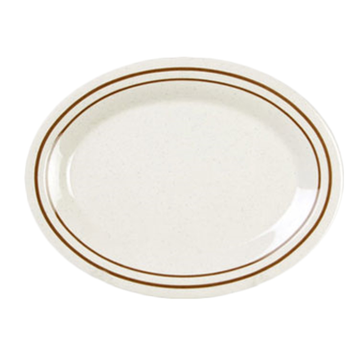 Thunder Group AD212AA Arcadia oval melamine platter in ivory with brown band detail, top view