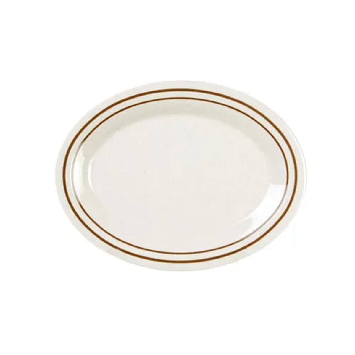 Thunder Group AD214AA oval melamine platter with brown decorative rim stripes on white background