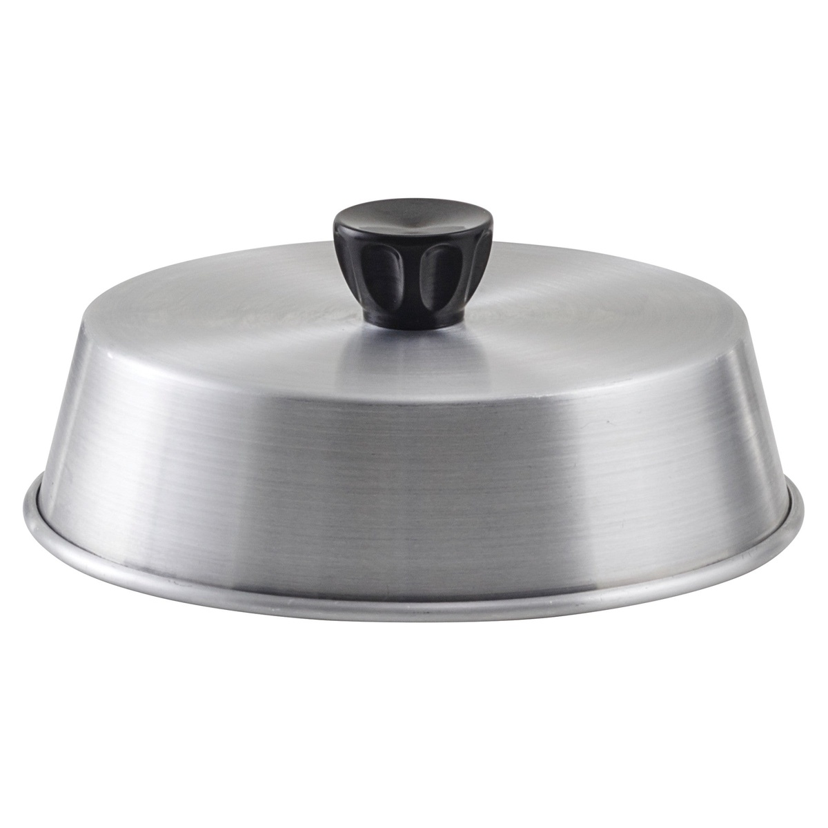 Winco ADBC-7 7-inch round flat-top aluminum basting cover with black Bakelite knob handle