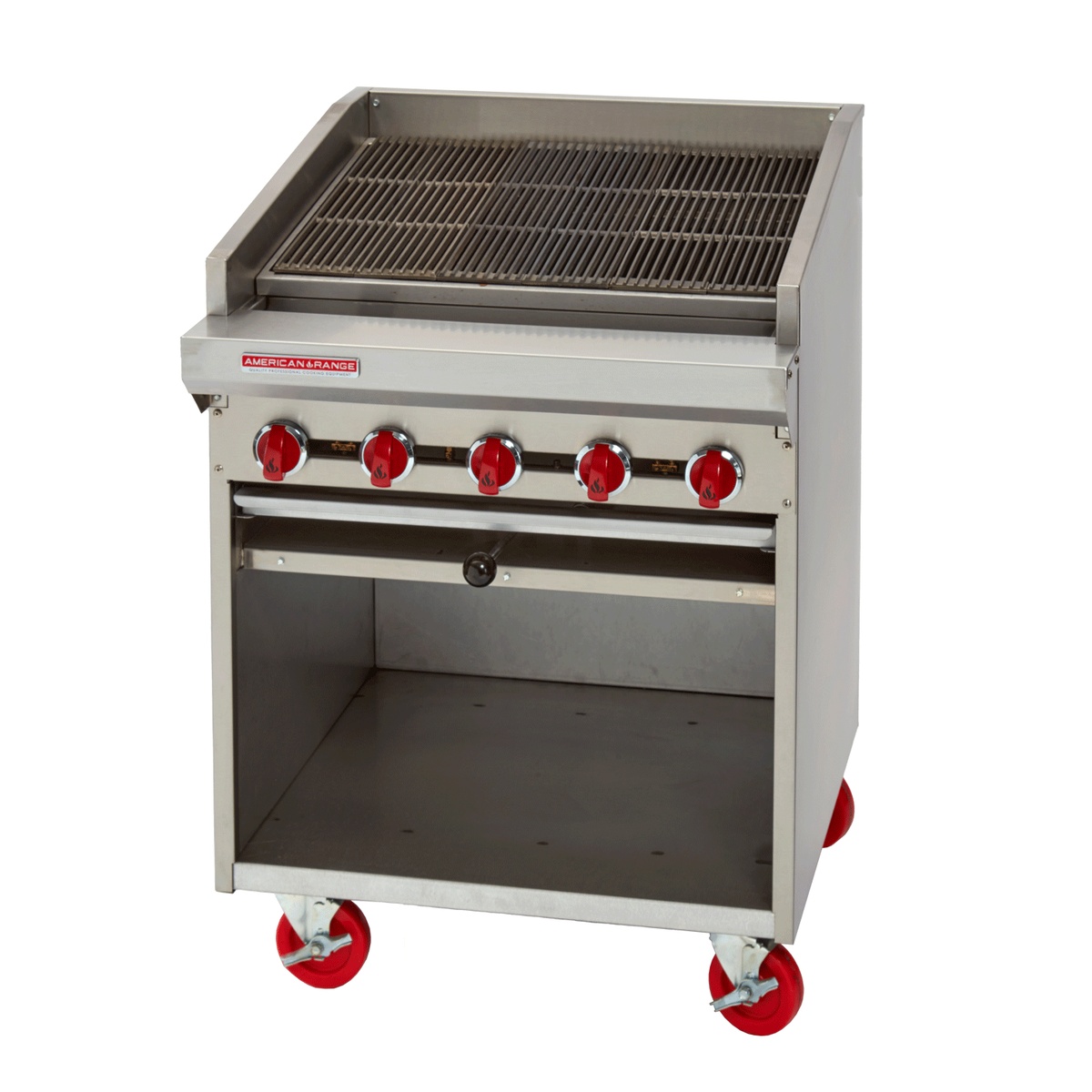 American Range ADJF-72 floor model radiant charbroiler with open cabinet base
