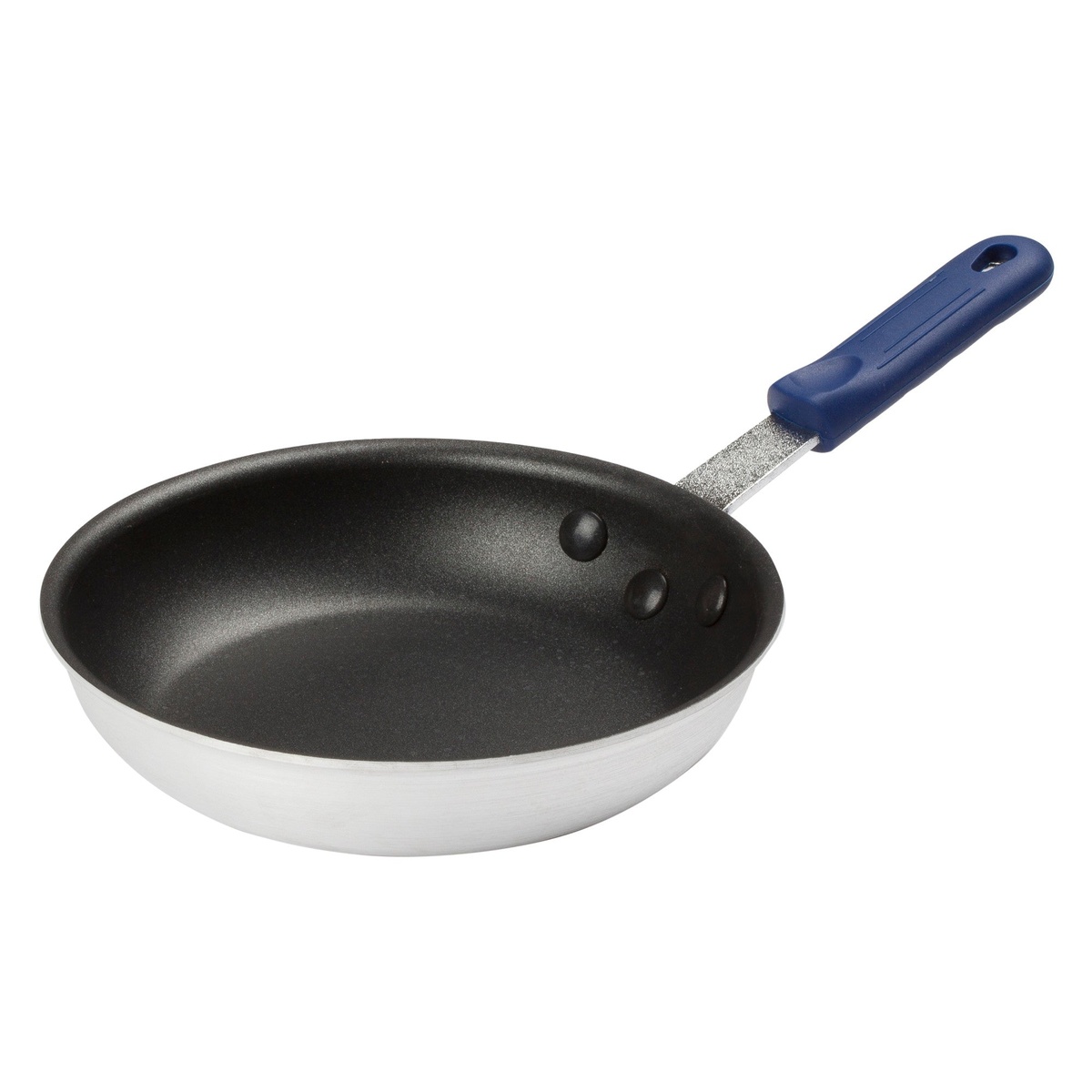 Angled view of Winco Gladiator fry pan showing riveted handle construction