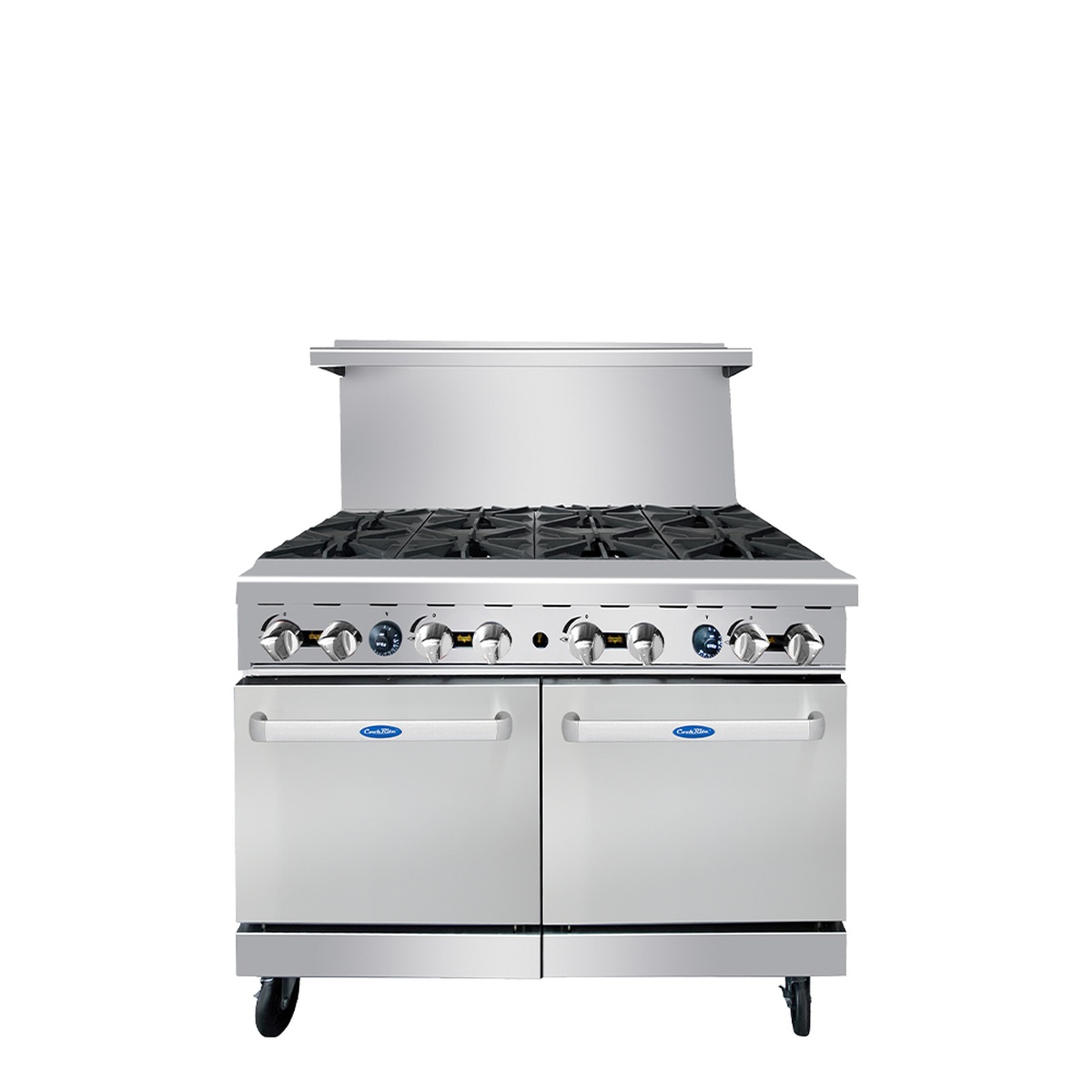 Front view of Atosa CookRite AGR-8B-NG 48-inch gas range with two oven doors