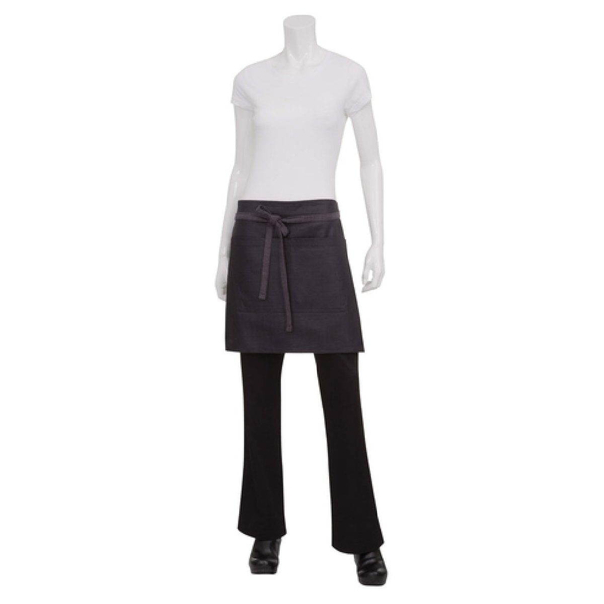 Chef Works Boulder Bistro half waist apron in black-purple waxed cotton denim shown on mannequin