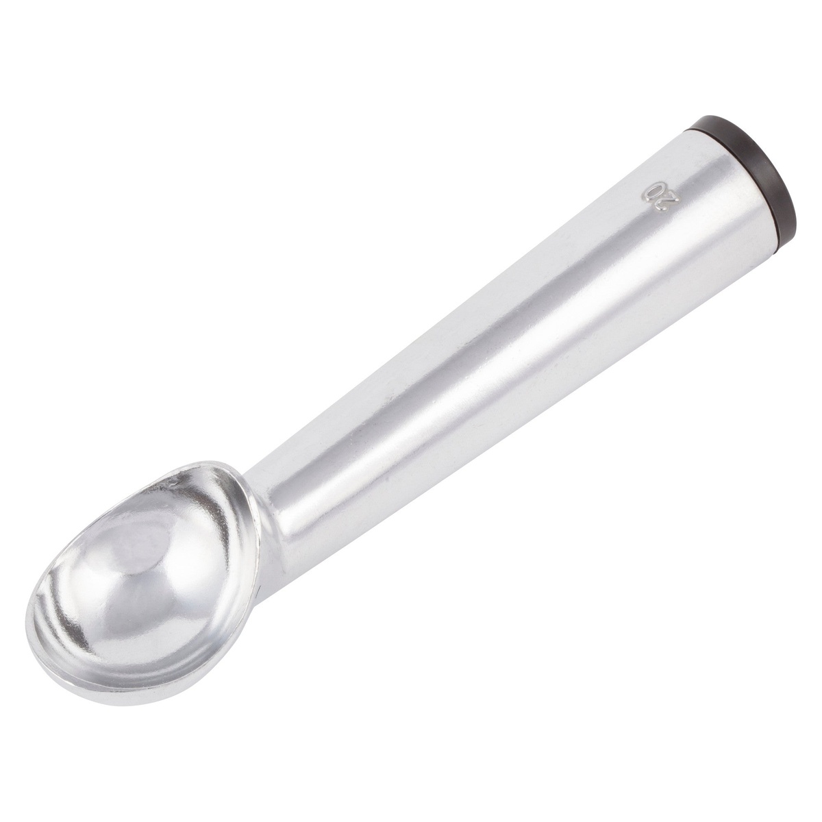 Winco AICD-20 cast aluminum ice cream dipper with rounded scoop bowl and cylindrical handle, size 20 marking visible