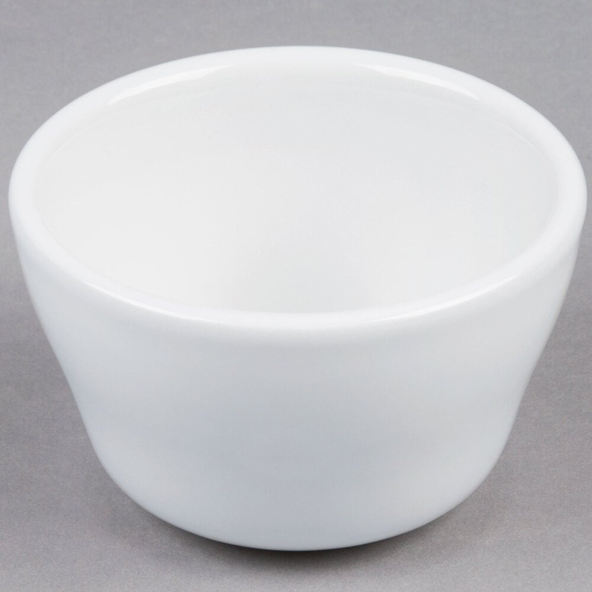 Tuxton ALB-0752 Alaska 8 oz. bright white china bouillon cup, side view showing rolled edge and clean white glaze