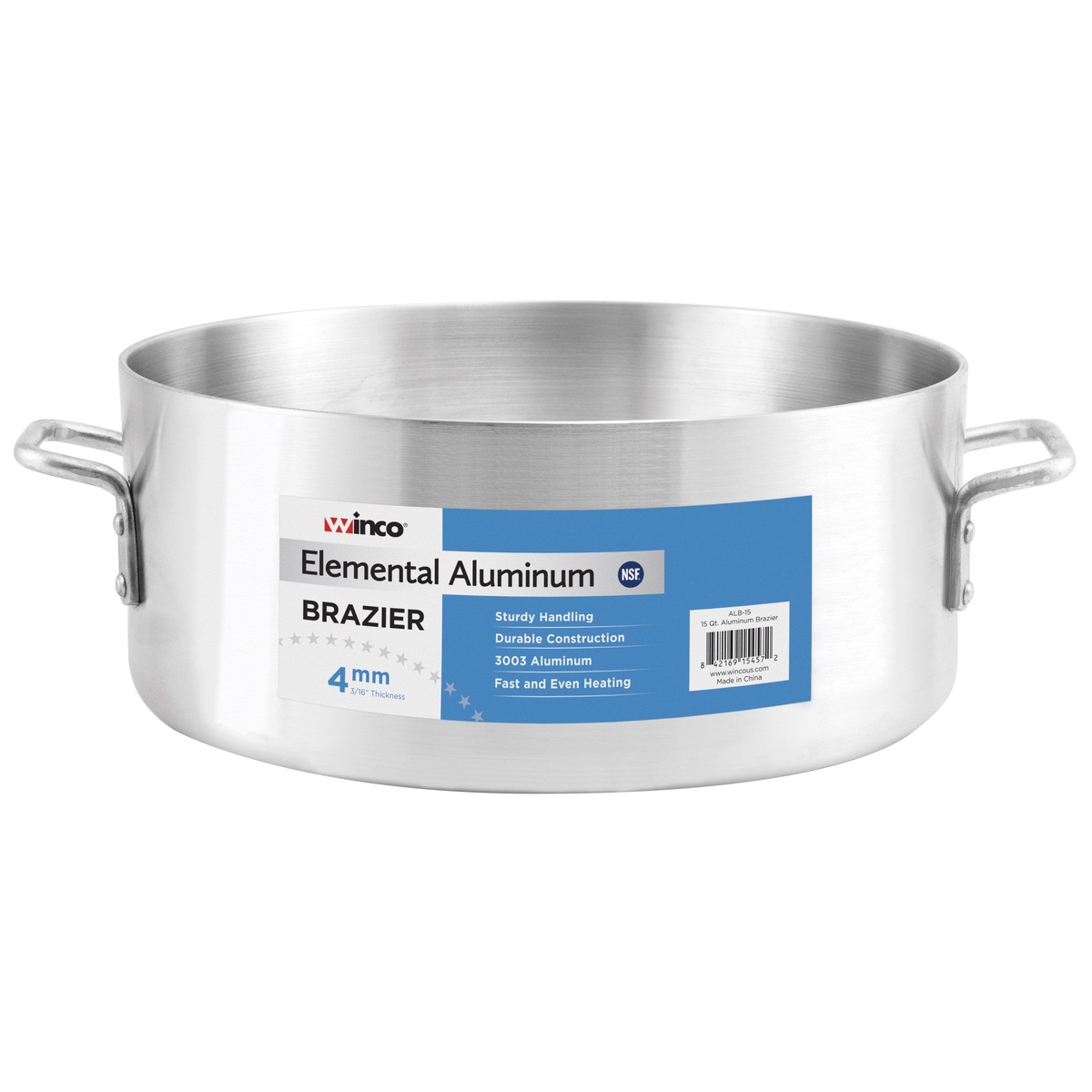 Winco ALB-18 Elemental Aluminum Brazier with riveted handles shown on white background