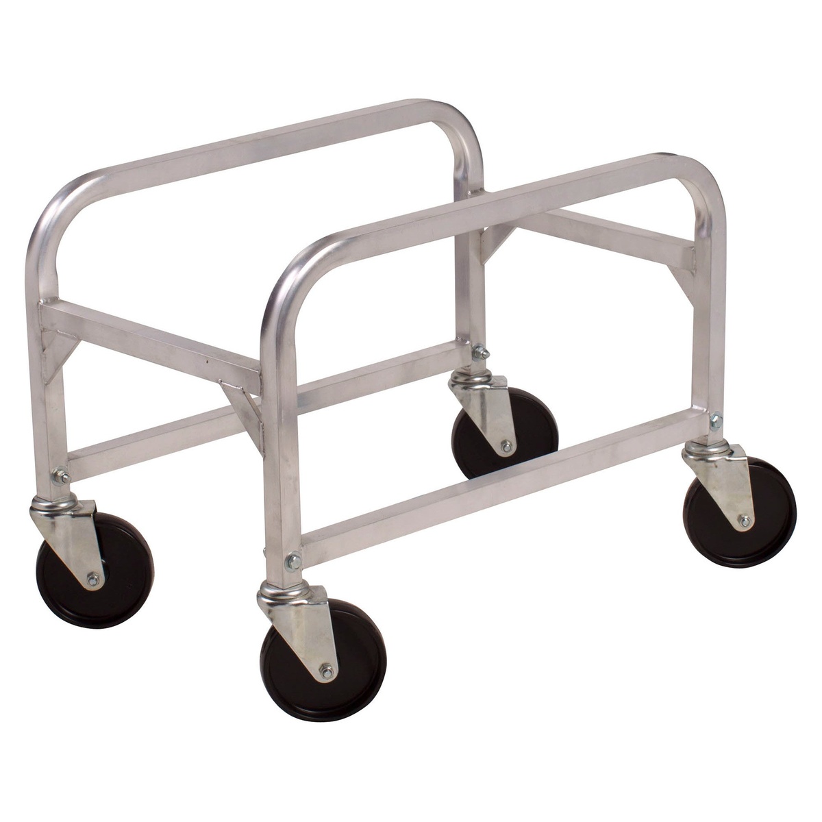 Winco ALBC-1 aluminum lug box cart with four swivel casters, empty frame shown on white background
