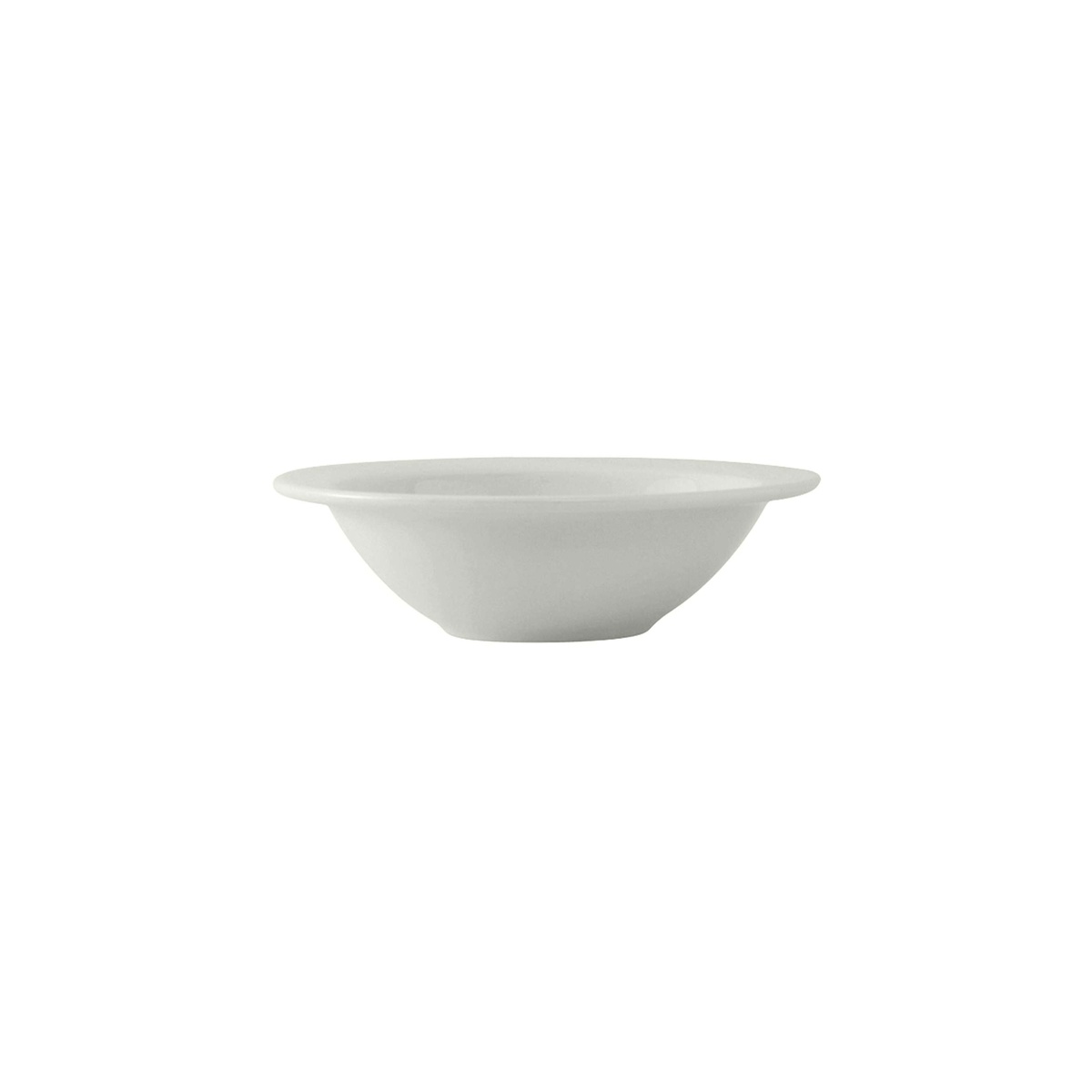 Tuxton ALD-063 porcelain white grapefruit bowl, side profile view on white background
