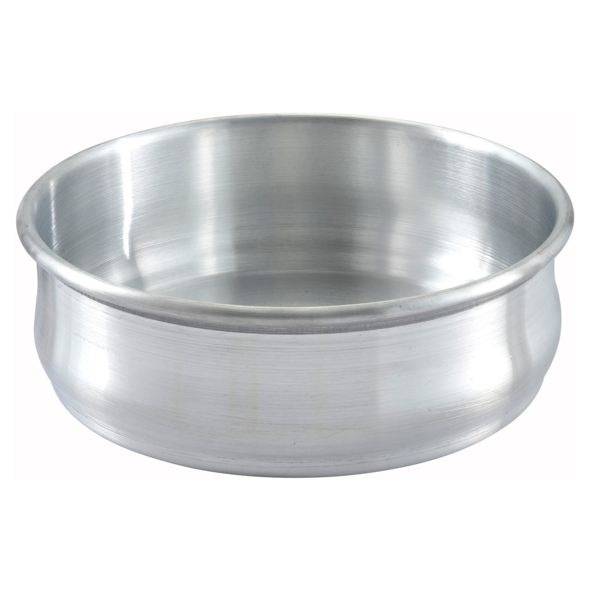 Winco ALDP-48 aluminum stackable dough proofing pan, single pan view showing rounded profile