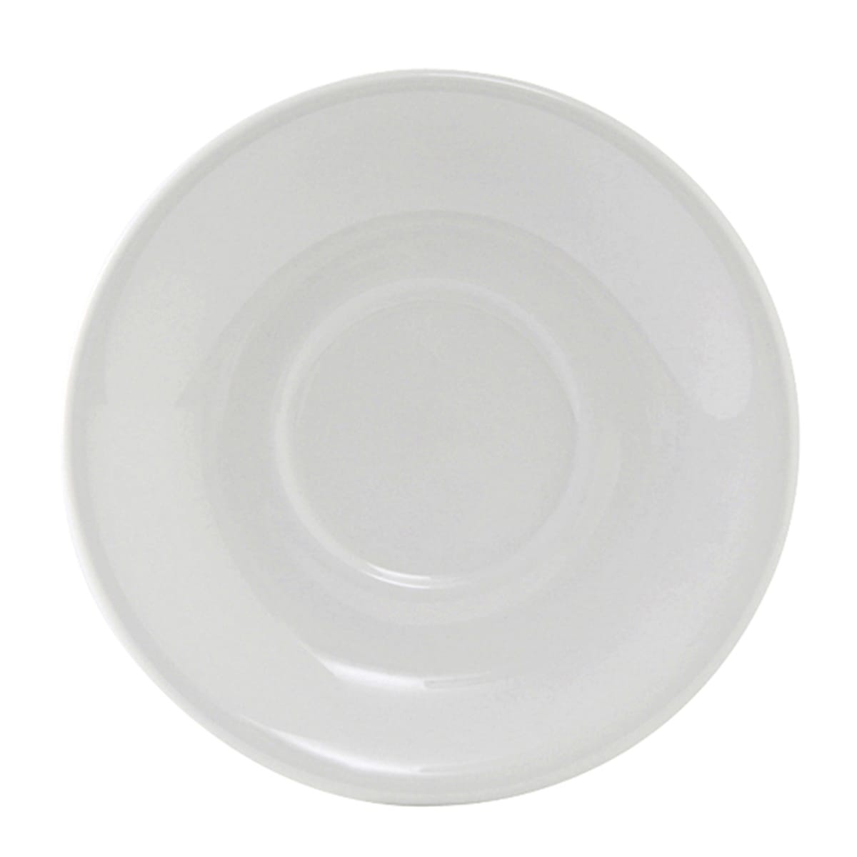 Tuxton ALE-060 6-inch round porcelain white coupe saucer, top view