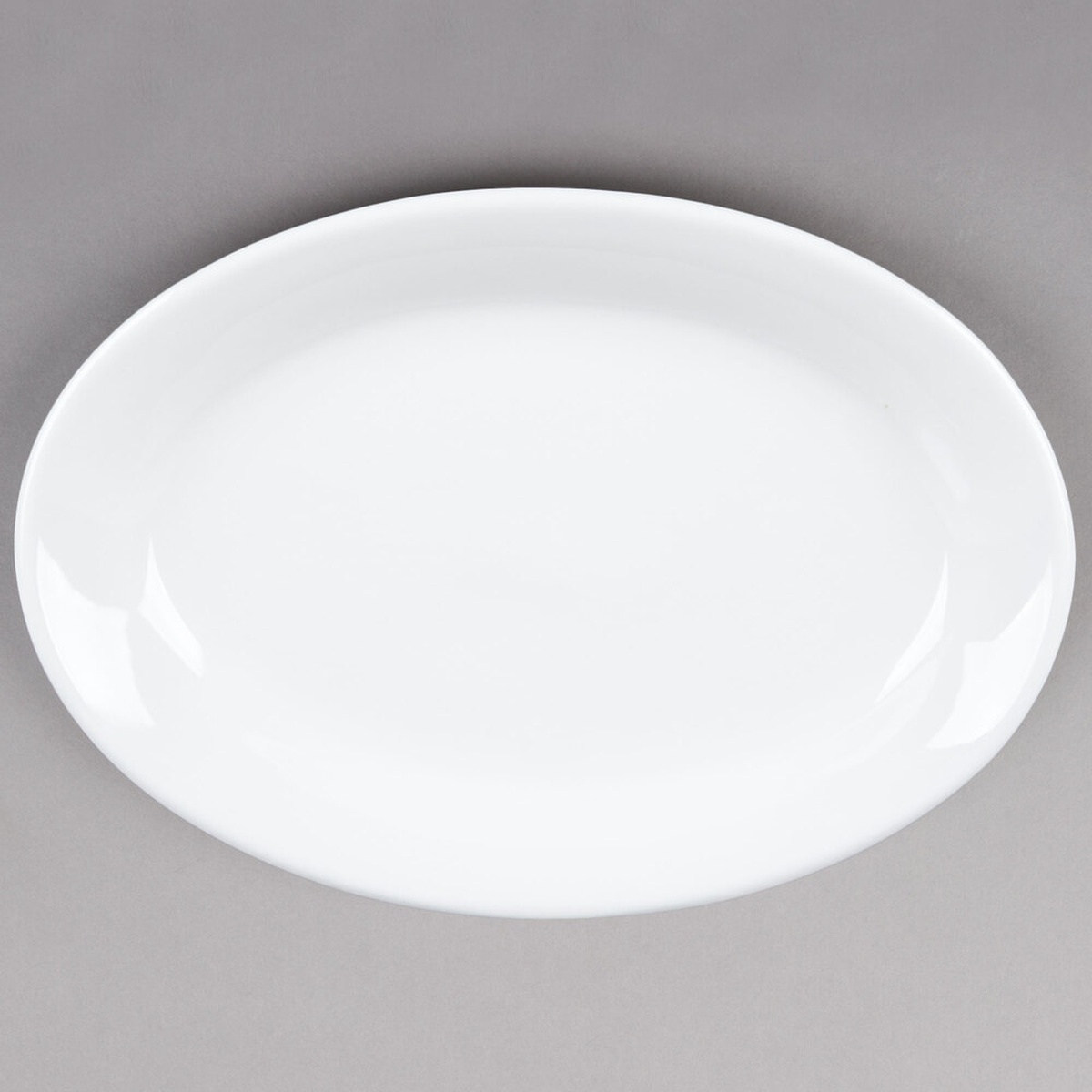 Tuxton ALH-082 Alaska bright white oval china platter with wide rim and rolled edge