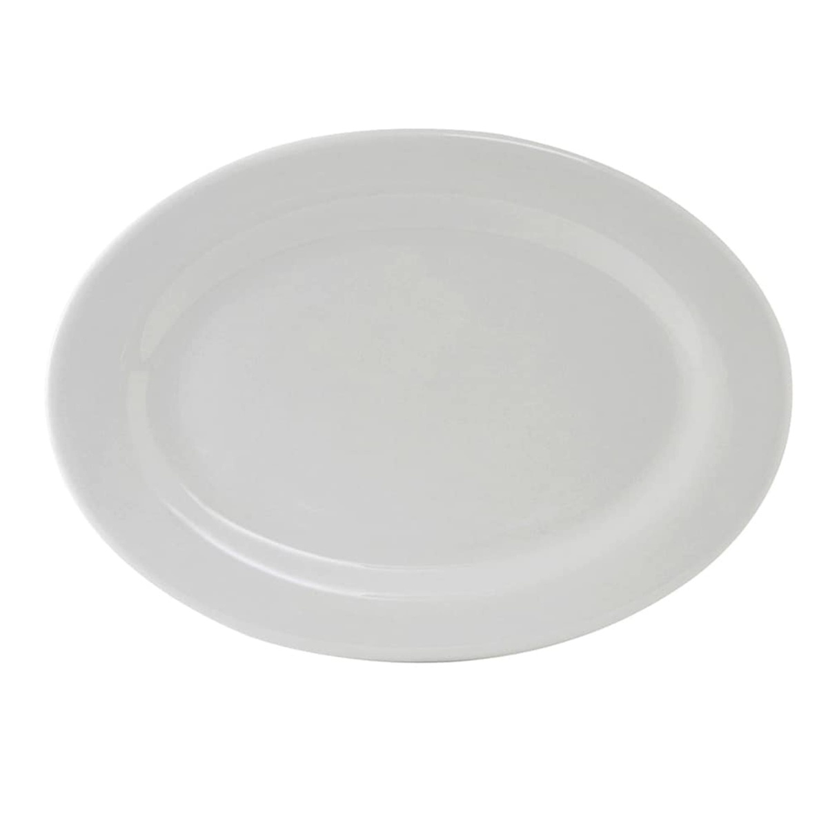 Tuxton ALH-100 porcelain white oval platter with wide rim and rolled edge