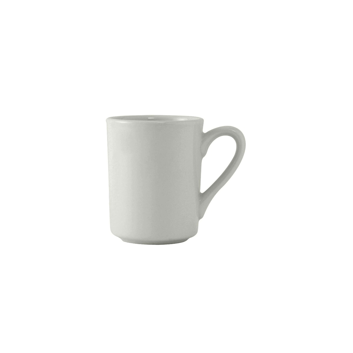 Tuxton ALM-085 Alaska Brea 8.5 oz porcelain white china mug with curved handle on white background