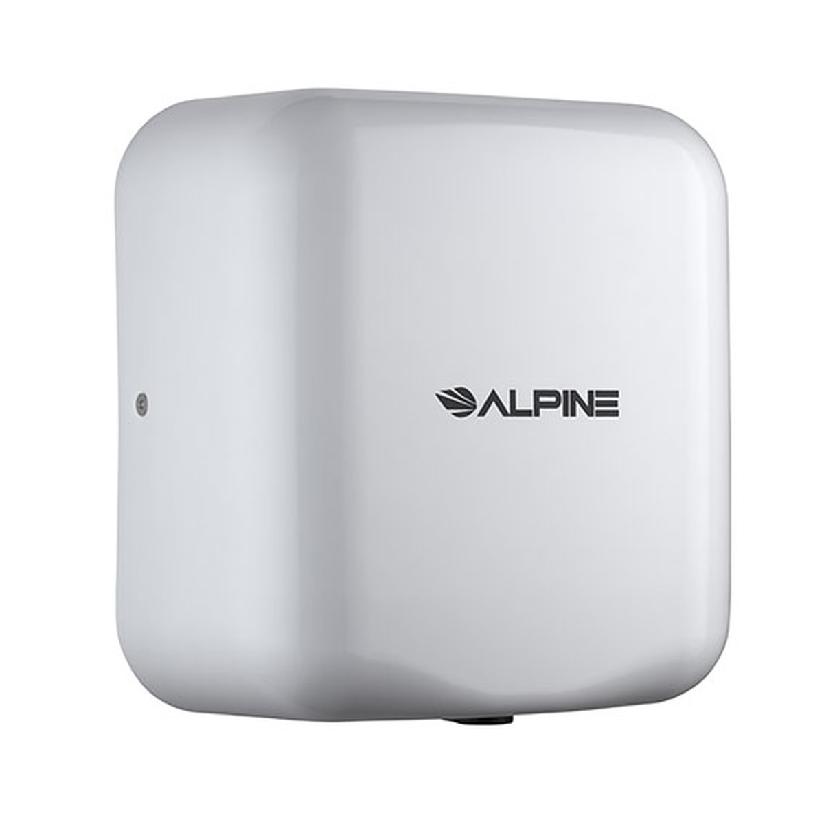 Alpine Industries Hemlock hand dryer in white finish, angled view