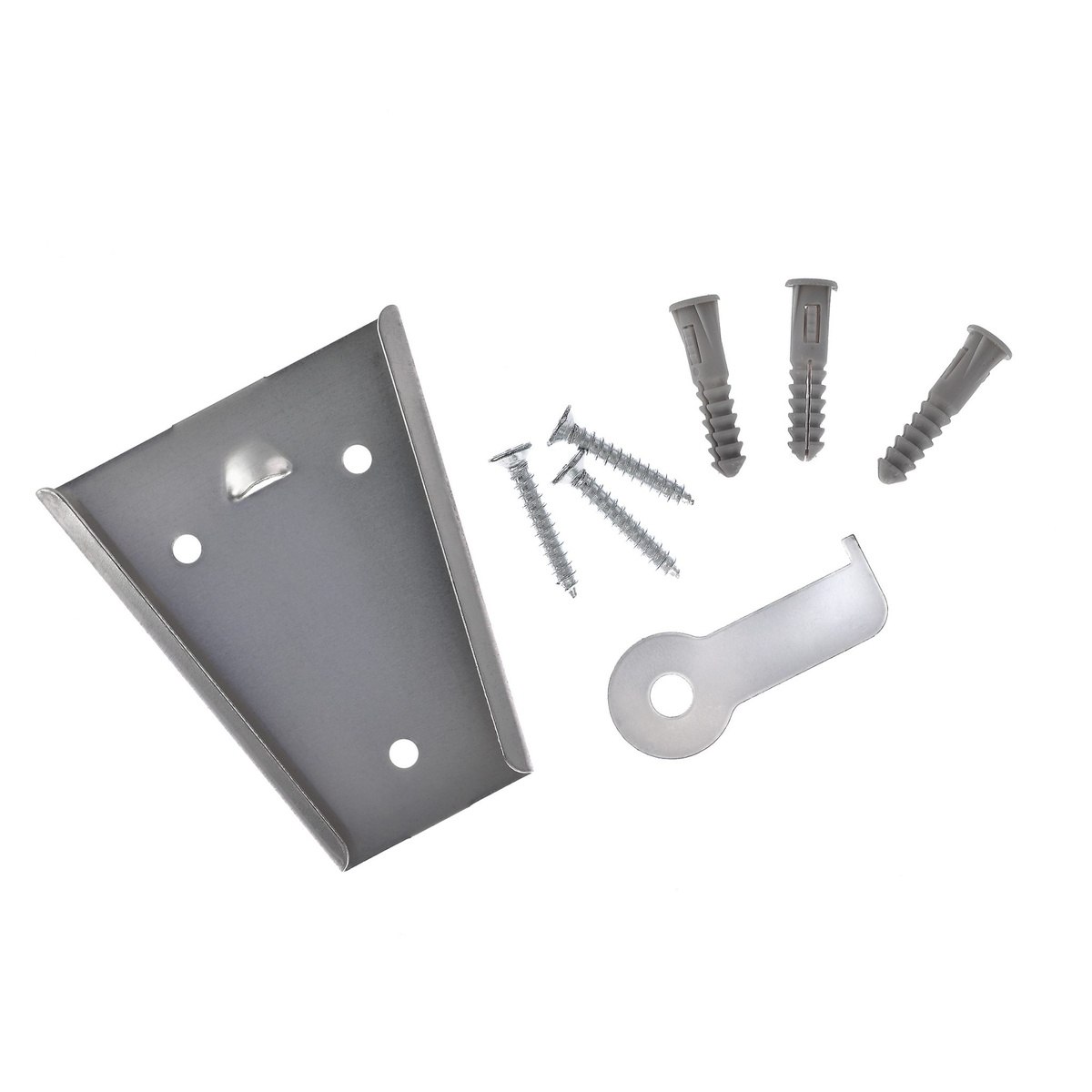 Complete mounting hardware kit including wall bracket, screws, wall anchors, and security key