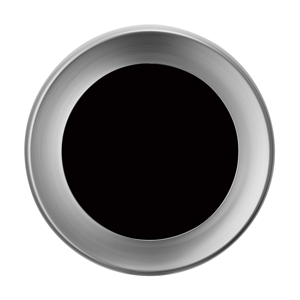 Top-down view of brushed stainless steel open top lid showing the large round opening