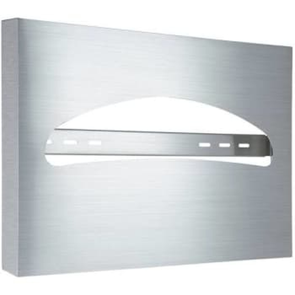 Alpine Industries ALP483 brushed stainless steel toilet seat cover dispenser with arch-shaped dispensing opening