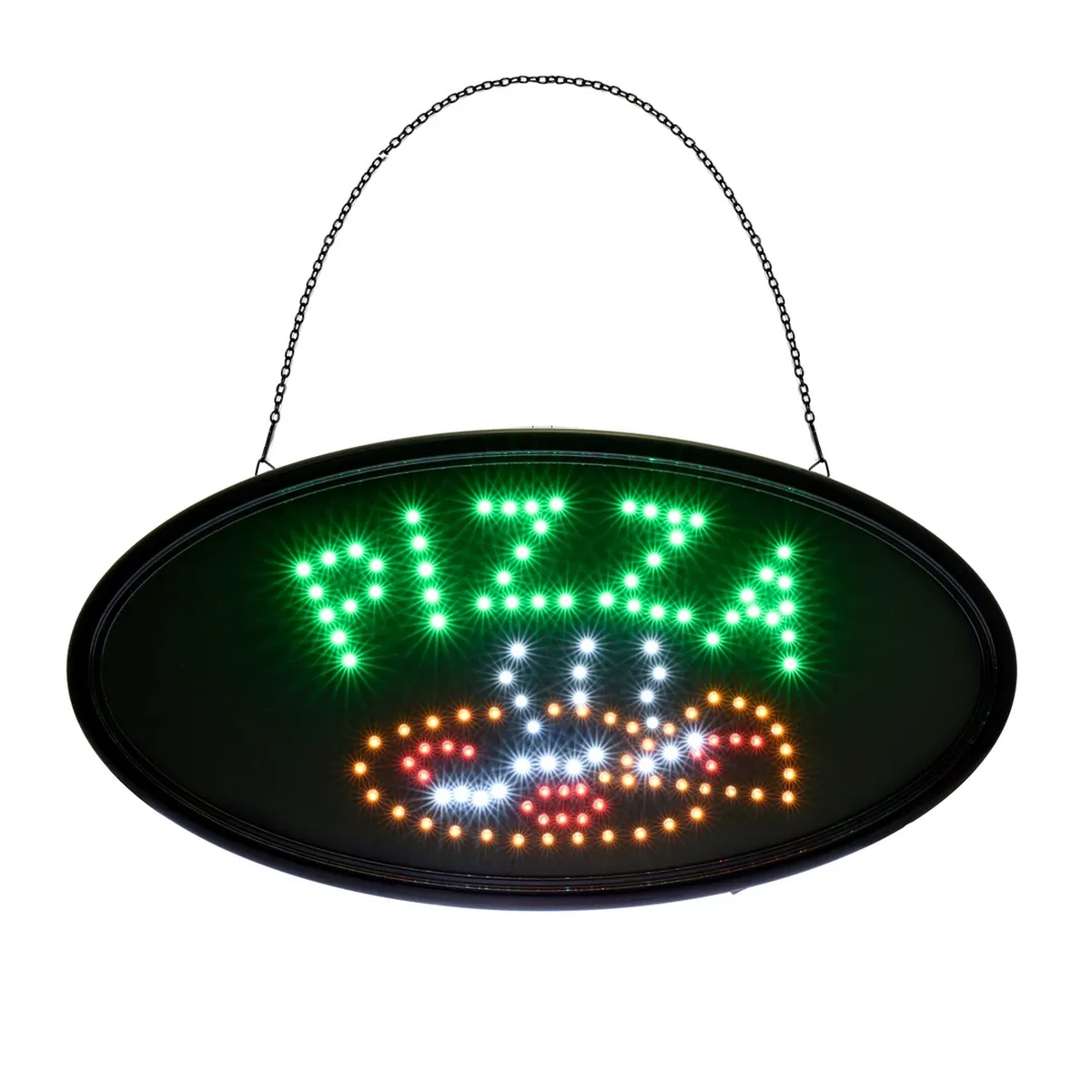 Alpine Industries ALP497-07 LED Pizza Sign front view with included black hanging chain