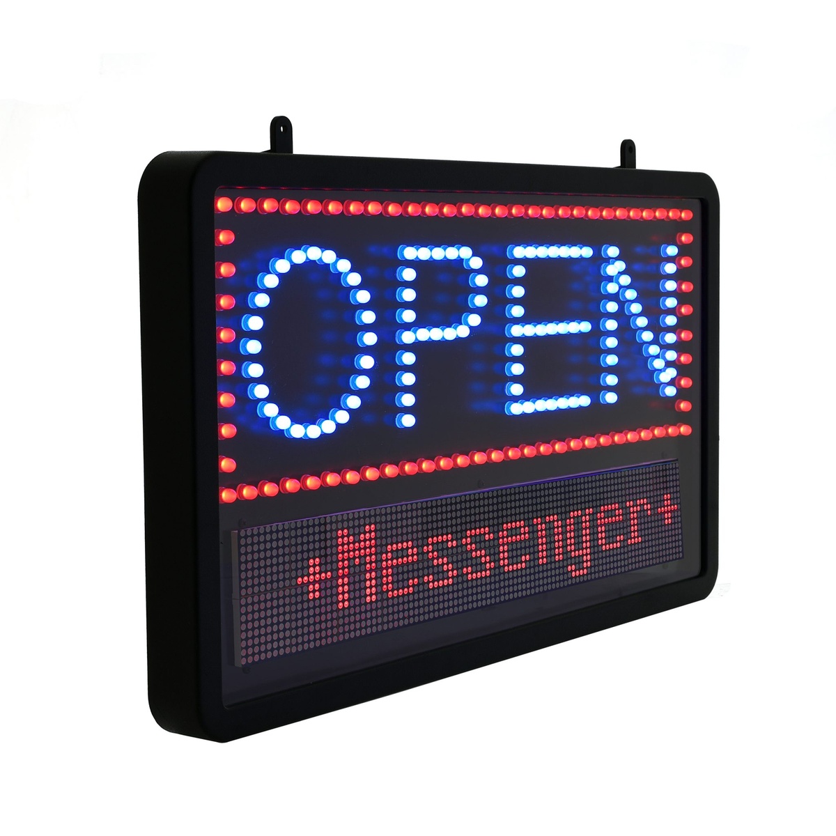 Alpine Industries ALP497-10 LED Open Sign angled side view showing sign depth and LED construction