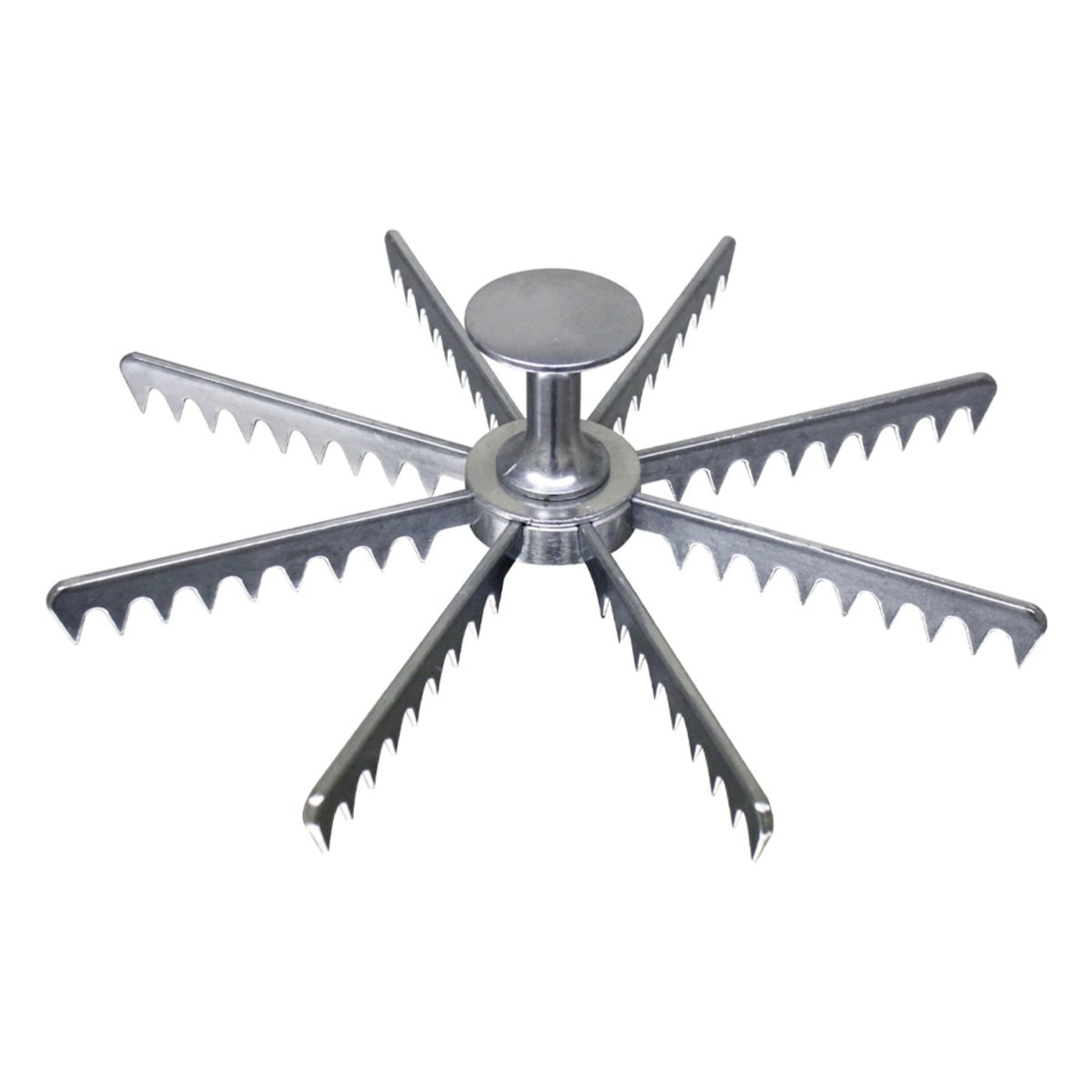 Thunder Group ALPMA008 8-cut aluminum pie marker, full top-down view showing eight serrated arms radiating from a central knob