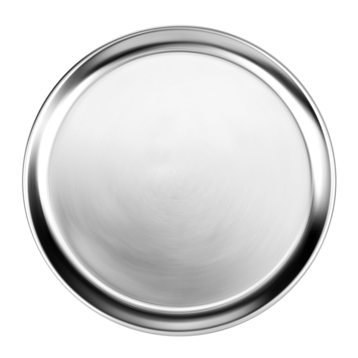 Top-down view of Thunder Group 14-inch round aluminum pizza tray with wide rim