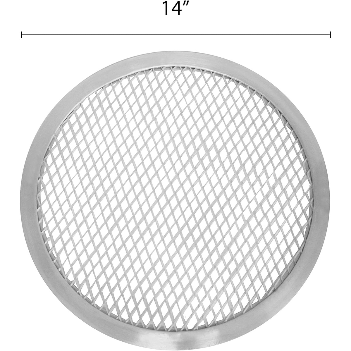 Diagram of Thunder Group ALPZ14 pizza screen showing 14-inch diameter measurement