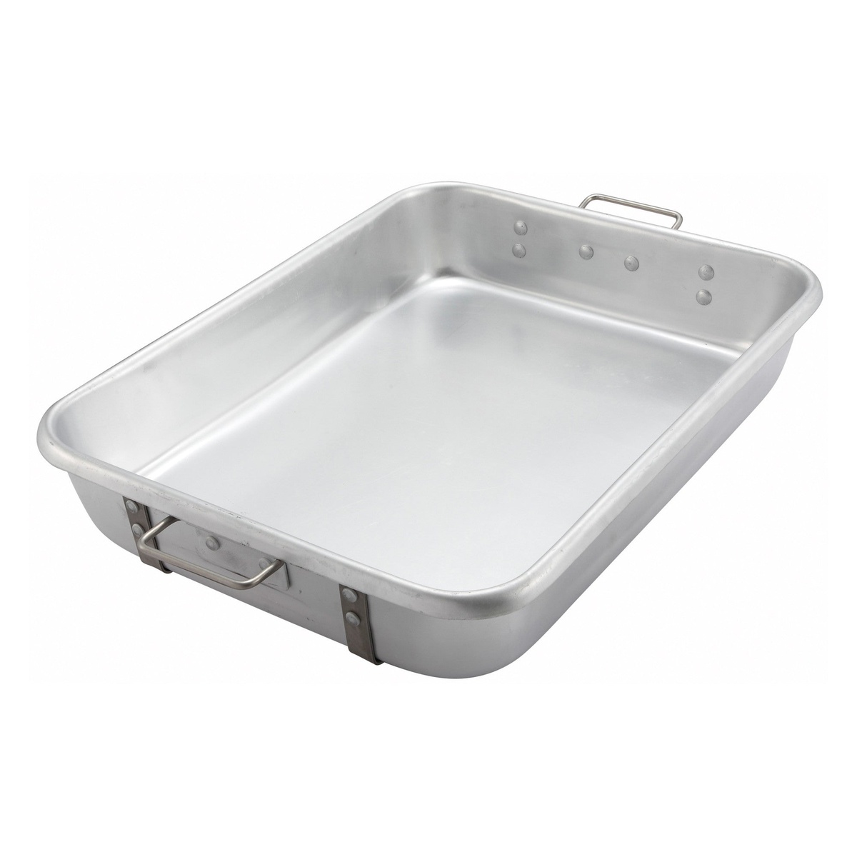 Winco ALRP-1824 heavy-duty aluminum double roast pan with handles and straps, full view