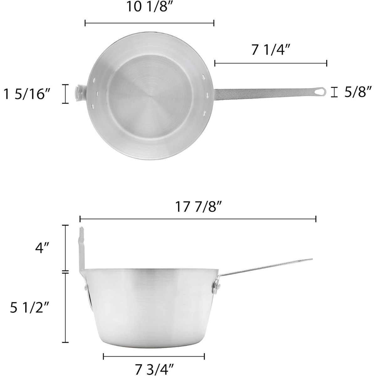 Dimension diagram of the Thunder Group ALSF001 fryer sauce pan showing top and side measurements