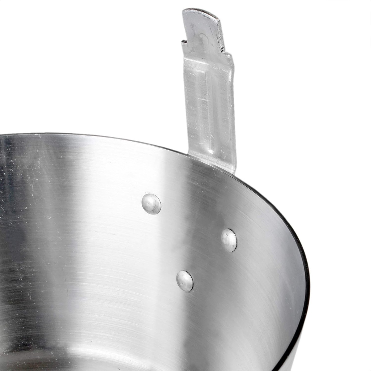 Close-up of the front stem catcher on the Thunder Group ALSF001 fryer sauce pan interior
