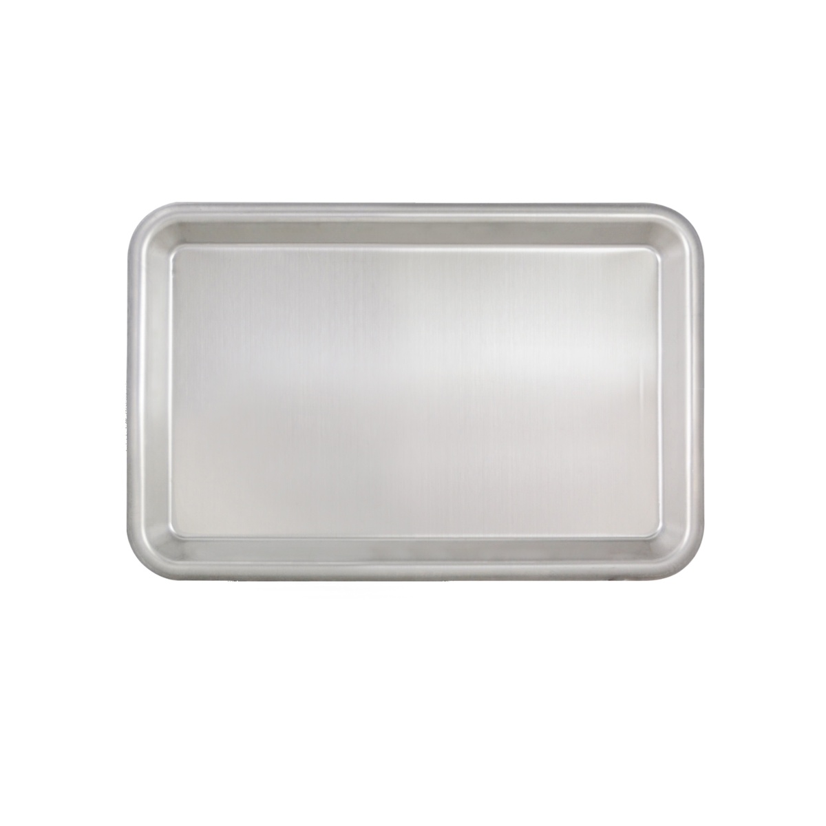 Thunder Group ALSP1006 tenth-size aluminum sheet pan, overhead view showing brushed metal surface and raised edges