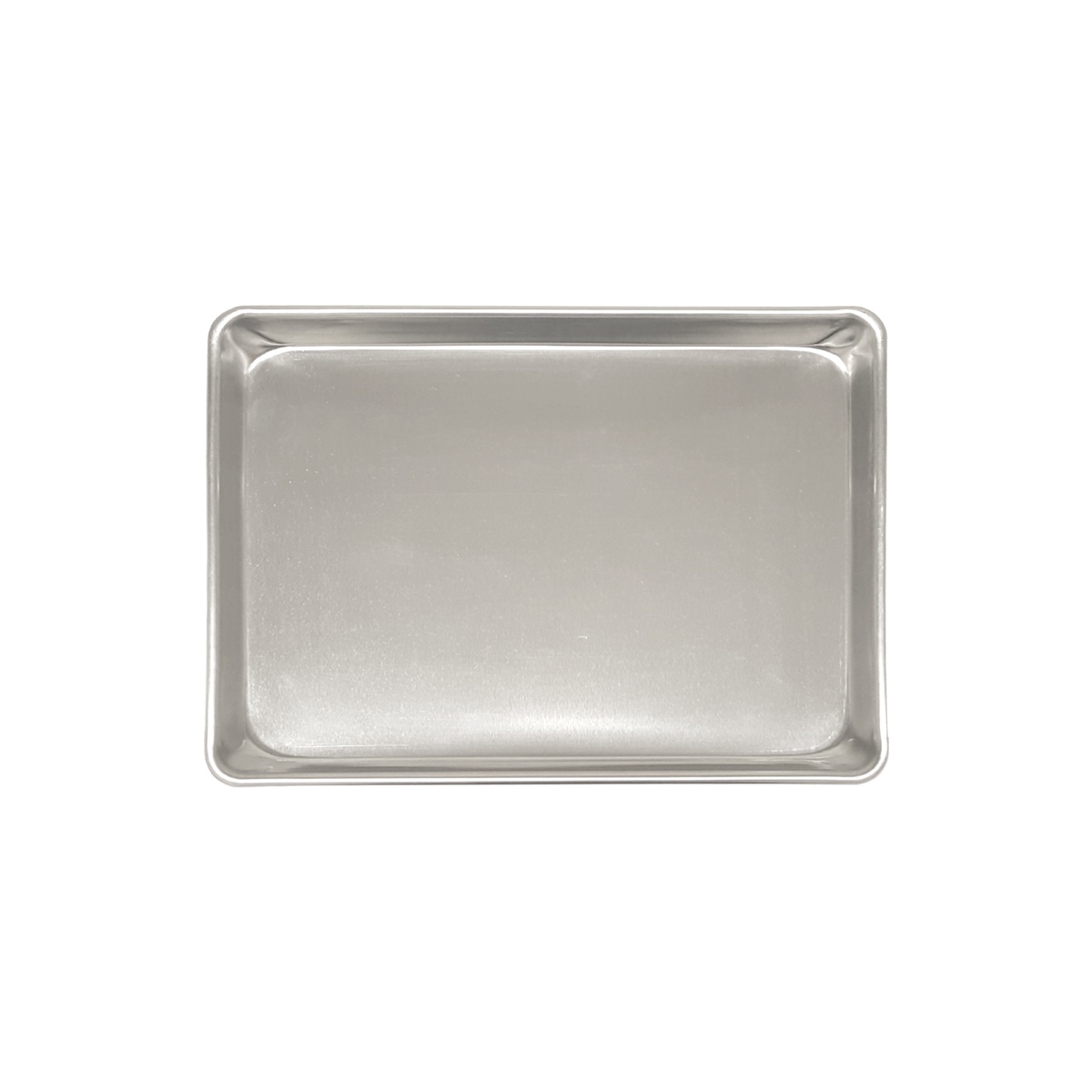 Thunder Group ALSP1813 half-size aluminum sheet pan, silver, viewed from above showing rimmed edges and flat baking surface